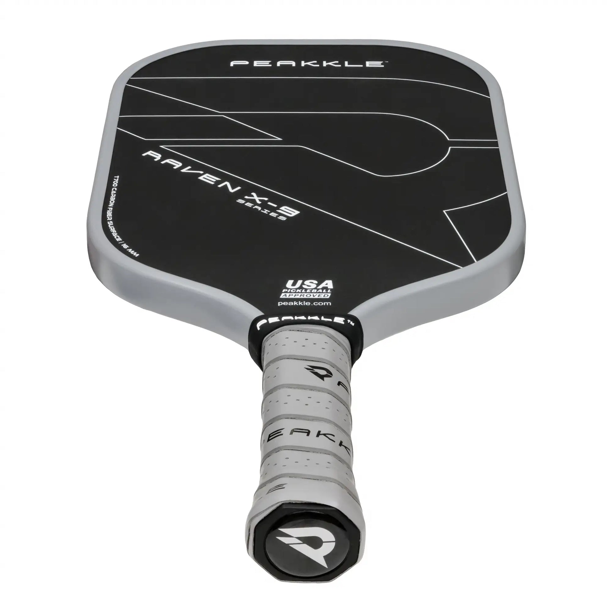 Image of one of the best spin spin pickleball paddle
being shown from a frontal perspective somewhat tilted backwards with a white background.