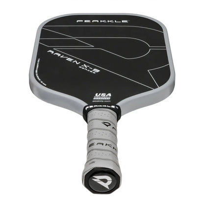 Image of one of the best spin spin pickleball paddle
being shown from a frontal perspective somewhat tilted backwards with a white background.